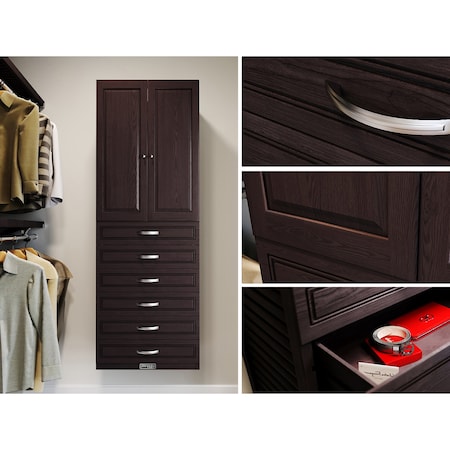 John Louis Home Solid Wood 12in. Deep 5 Drawer and Solid Wood  Door Storage Tower Espresso JLH-412WC-E-SD